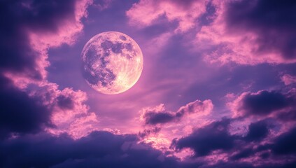 Obraz premium Pink Moonrise: Celestial Serenity in a Dreamlike Sky