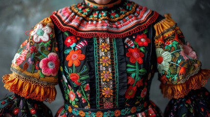 Fototapeta premium Vibrant Traditional Attire Showcasing Cultural Heritage and Intricate Embroidery in Rich Colors