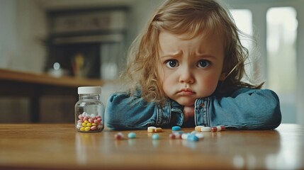 Depressed preschooler at a table with medication - Mental Health Support for Children