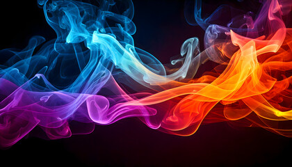 Abstract image of flowing, colorful smoke trails against a dark background