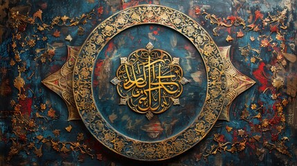 Fototapeta premium Intricate Islamic Art with Floral Patterns and Calligraphy on a Colorful Background