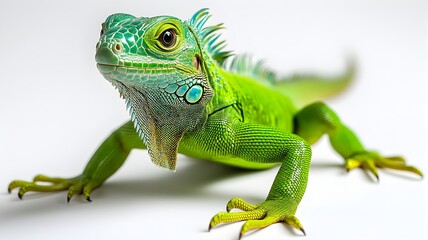 Fototapeta premium Stunning green and blue patterned lizard relaxing on a branch in natural habitat