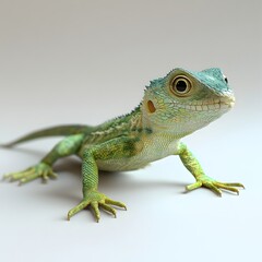 Fototapeta premium Colorful lizard with distinctive green and yellow pattern relaxing on a surface, natures beauty