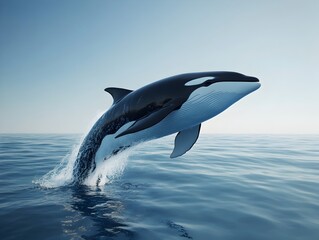 Fototapeta premium Majestic whale leaping gracefully out of crystal clear ocean waters in a stunning display