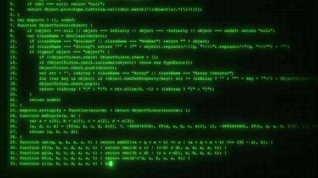 Futuristic Green Binary Code Matrix. Cyber Hacker Data Network Animation.