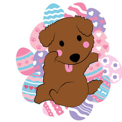cute dog easter clipart, fluffy dog bunny ears, brown puppy easter basket, pastel easter eggs dog, adorable puppy easter art, kawaii dog with eggs, spring holiday pet clipart