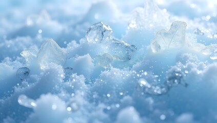 Frozen Ice Surface with Melting Crystals Close-Up