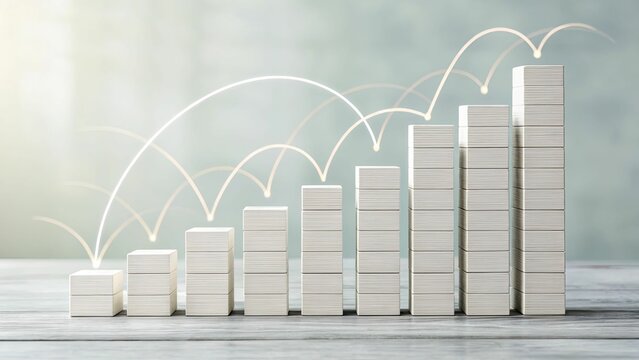 A minimalist collage of stacked bars and gentle arcs, illustrating revenue streams converging into a unified financial statement