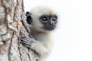 Obraz premium Playful Monkey in Tree Against White Background