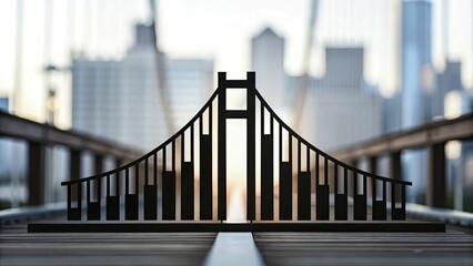 A stylized silhouette of a bridge formed by bar charts, depicting the crossing from planning to execution in corporate strategies