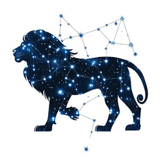 Lion Constellation Silhouette Against white Background with Starry Night Pattern