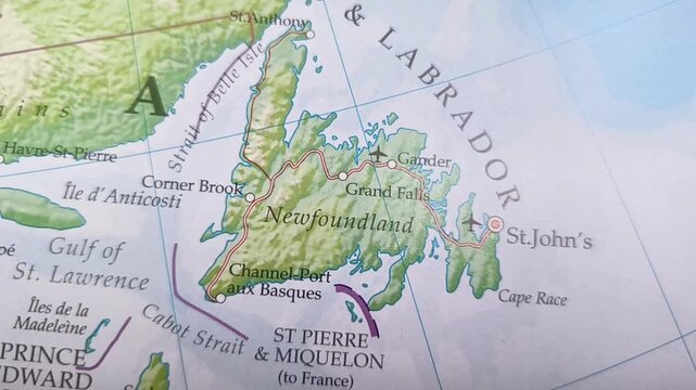 map of newfoundland island, close up