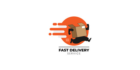 Fast delivery logo design with a running man. Vector illustration. Delivery vector logo design template.