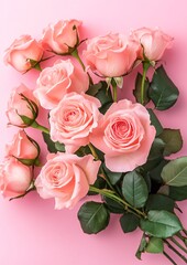 Elegant Bouquet of Roses on Pink Background with Copy Space - Floral Decor for Greeting Cards, Invitations, and Posters