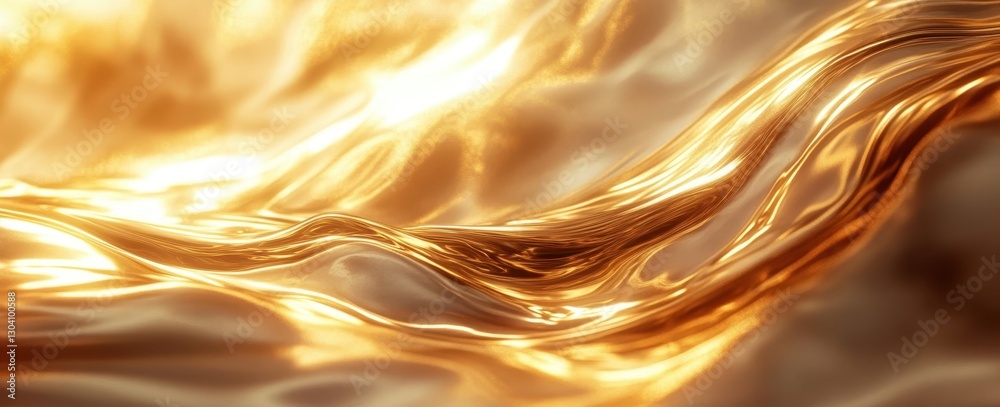 Poster golden fluid surface with soft flowing patterns and shimmering reflections capturing light in an abs