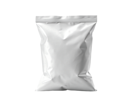 Blank chips bag mockup, food snack bag isolated on transparent background. potato chip bag mockup With clipping Path included. Chips paper package or Food Packaging