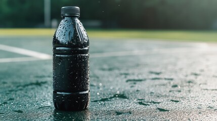Refreshing outdoor hydration basketball court beverage bottle in natural light