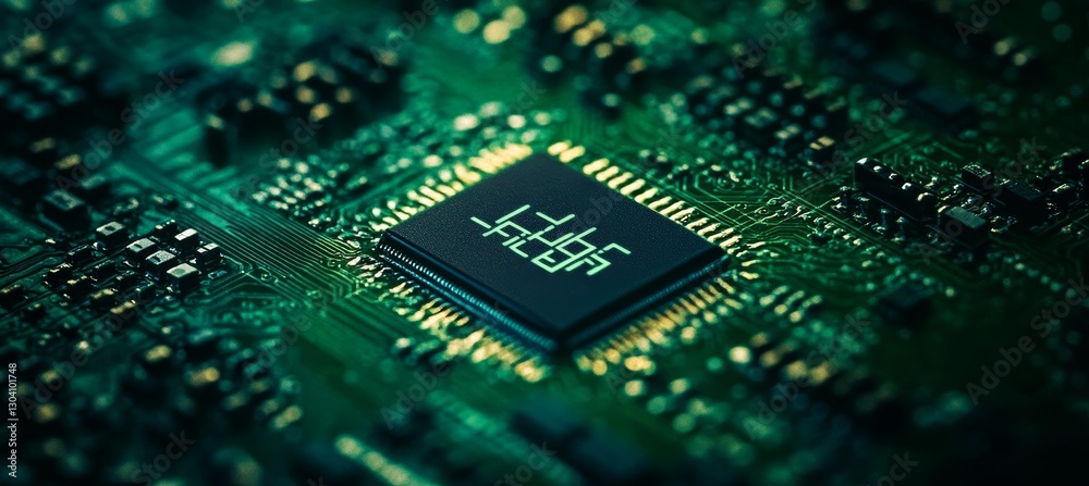 Poster Microchip computer. Generative AI technology.	
