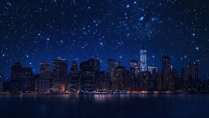Fototapeta premium Starry Night Over Manhattan Skyline
