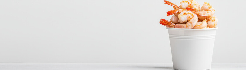 Food Addict Battling Intense Fast Food Cravings, Shrimp in white cup on minimalist background