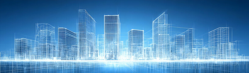 Wireframe city skyline, futuristic design