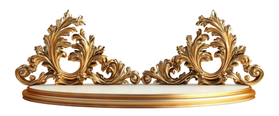 Elegant golden podium with ornate decorative carvings, isolated on transparent cutout background