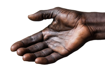 Outstretched hand of African American man, isolated on transparent cutout background