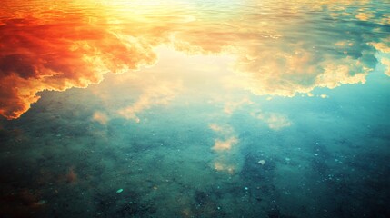 Naklejka premium Orange And Teal Sunset Reflection In Water