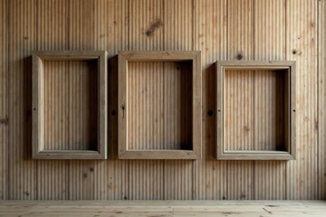 Rustic Wooden Frames on a Textured Wall A Display of Empty Spaces Ready for Artistic Expression or Decorative Items
