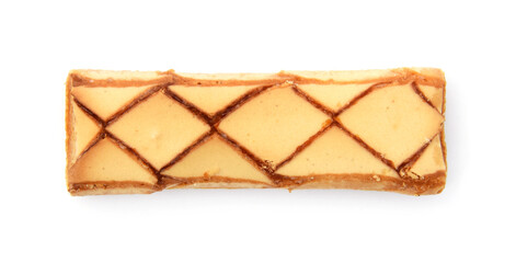 Italian crispy pastry sfogliatine glazed with apricot jam isolated on white view above