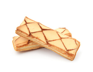 Italian crispy pastry sfogliatine glazed with apricot jam isolated on white