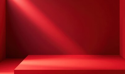 Minimalist Studio Setting with Vibrant Red Backdrop and Dramatic Lighting for Creative Photography and Art Display