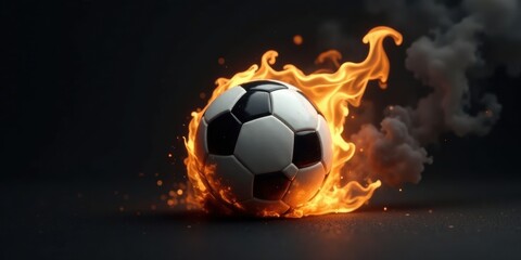 Fototapeta premium Fiery Soccer Ball Enveloped in Blazing Inferno, a Dramatic Representation of Intense Competition and Passion