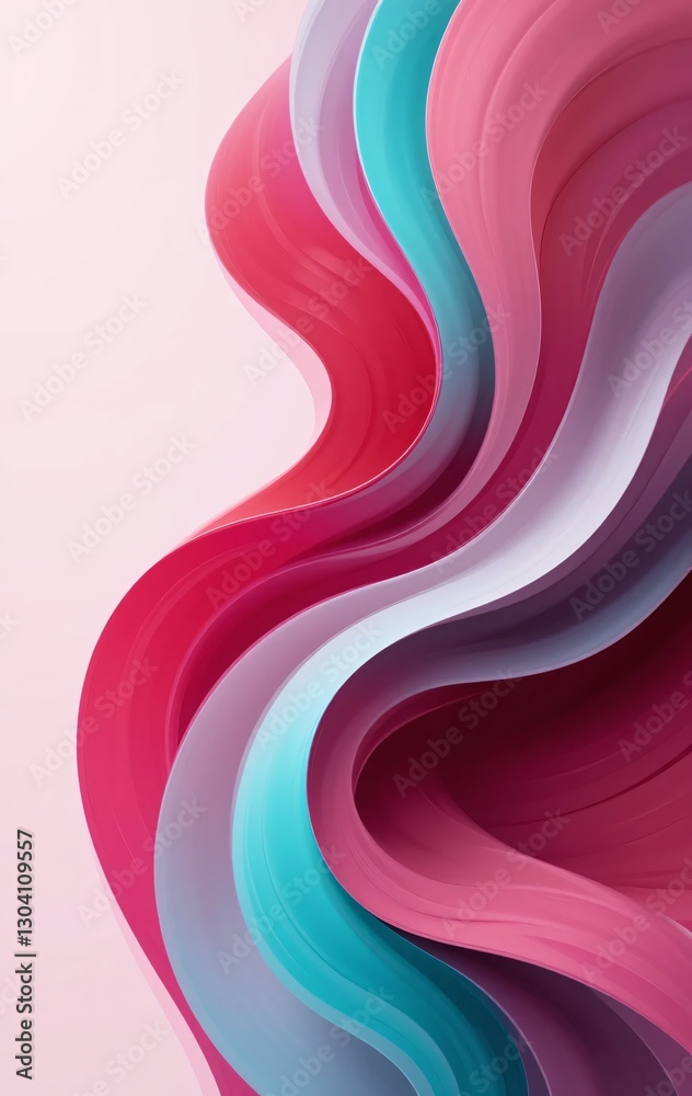 Poster abstract flowing waves. pink turquoise and purple hues. a calming modern art piece. smooth curves cr
