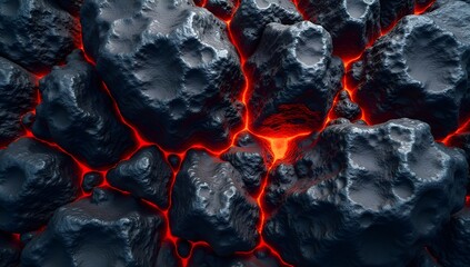 Fiery Lava Flow with Cracked Black Volcanic Surface