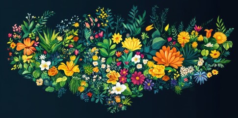 Obraz premium A Colorful Arrangement of Various Flowers And Green Foliage