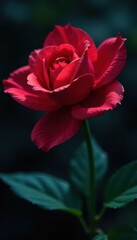 Fototapeta premium Deep crimson nightbloom, dew-kissed petals unfurling, rich, red
