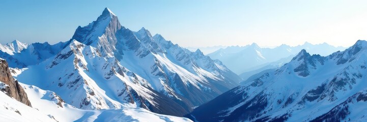 Obraz premium Jagged mountain silhouettes, deep shadows, pristine snow , monochrome, silence