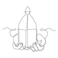 Continuous single line sketch drawing of hand holding islamic arabic lantern ramadan kareem eid mubarak vector illustration