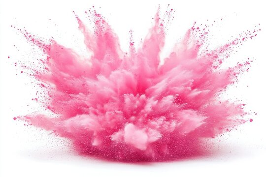 A vibrant pink explosion of powder or paint creates a dynamic and abstract burst against a white background, showcasing the raw energy and creativity of modern art.