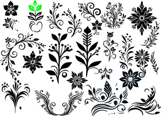 elegant tribal floral ornament set- decorative vector