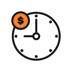 job overtime icon, clock with dollar sign illustration, Income, Remuneration, Benefits, business time, money .