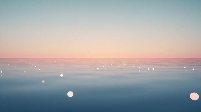 Soft Pink And Blue Sunset Over a Calm Ocean with Scattered Light Points