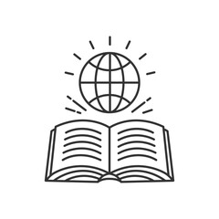 Open book with globe icon isolated vector illustration.