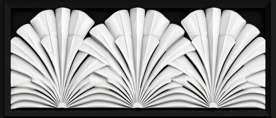 Minimalist white Art Deco linework on a matte black background, forming a sleek and modern pattern