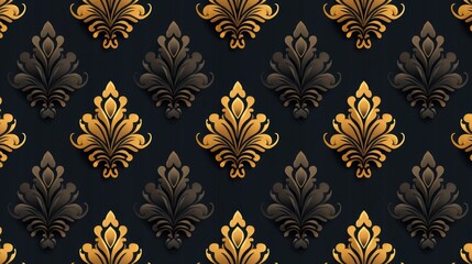 Fototapeta premium Ornate Renaissance-style floral damask in rich gold on charcoal black, seamless regal luxury pattern, timeless classic European ornamental aristocratic design