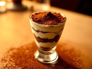 Gourmet Tiramisu Dessert in a Modern Glass, Dusted with Cocoa Powder for a Stylish and Indulgent Sweet Experience - dessert stock-image