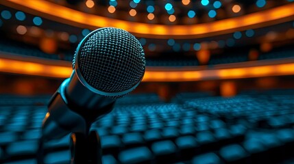 Microphone on Stage in Concert Hall - Public Speaking, Performance, and Entertainment Concept