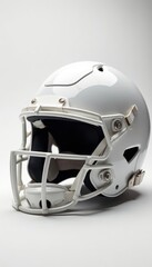 Fototapeta premium Modern football helmet, pristine white backdrop, facemask, modern, equipment
