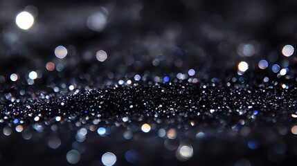 Black and white shiny silver light particles and shining light beam, abstract black isolated background, shimmering particles with bokeh effect. 3d rendering.